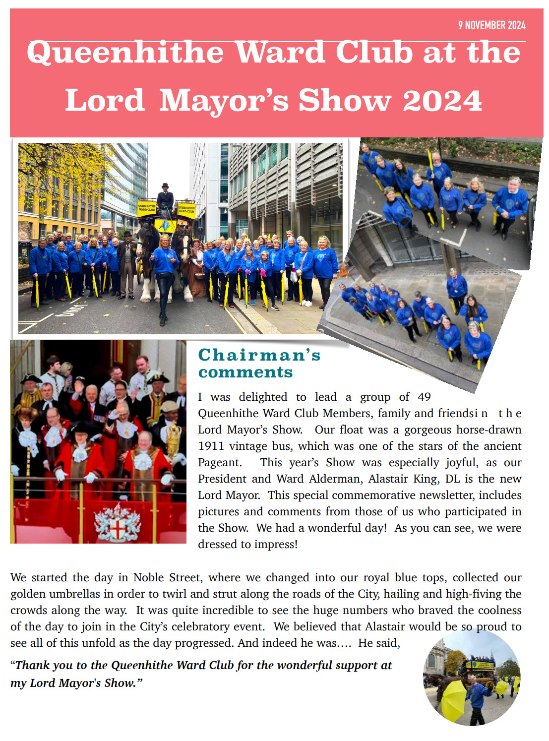 Queenhithe Ward Club at the Lord Mayor's Show 2024